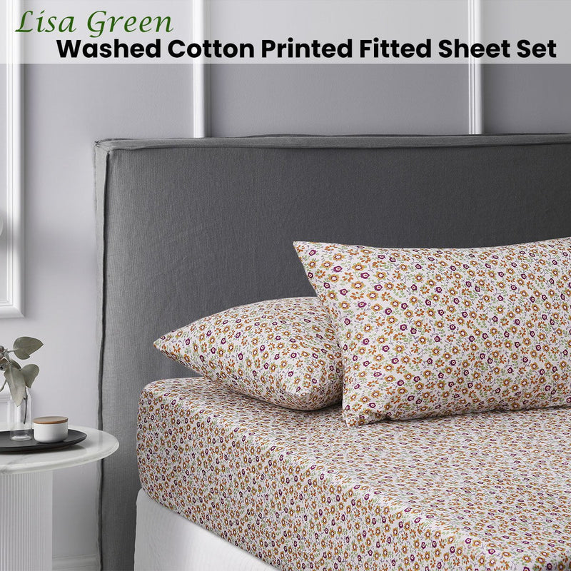 Accessorize Lisa Green Washed Cotton Printed Fitted Sheet Set Single Payday Deals