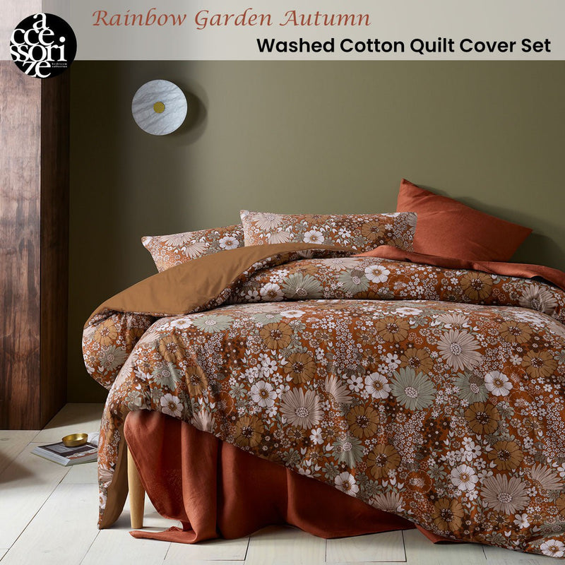 Accessorize Rainbow Garden Autumn Washed Cotton Quilt Cover Set King Payday Deals