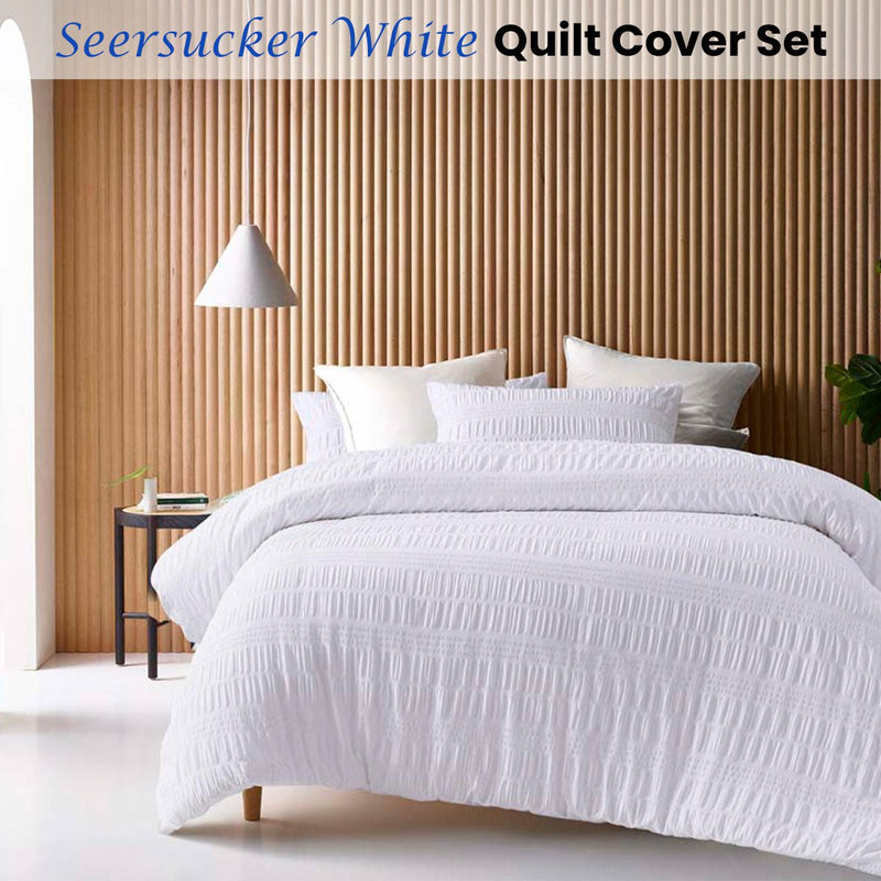 Accessorize Seersucker White Cotton Quilt Cover Set King Payday Deals