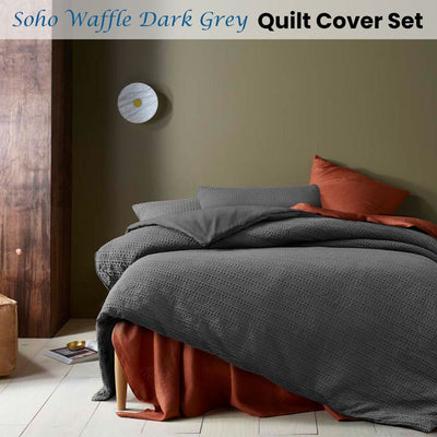 Accessorize Soho Waffle Dark Grey Quilt Cover Set King Payday Deals