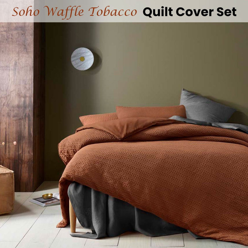 Accessorize Soho Waffle Tobacco Quilt Cover Set King Payday Deals