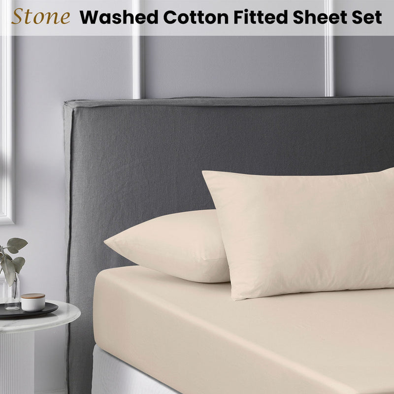 Accessorize Stone Washed Cotton Fitted Sheet Set Double Payday Deals