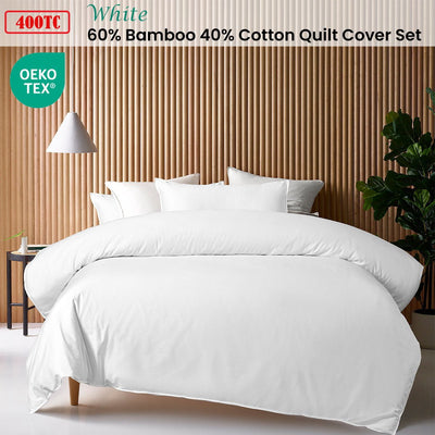 Accessorize White 400TC White Bamboo Cotton Double Stitched Quilt Cover Set Single Payday Deals