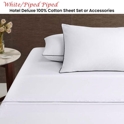 Accessorize White/Black Piped Hotel Deluxe Cotton Sheet Set Super King Payday Deals