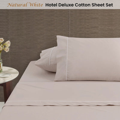 Accessorize White/Natural Piped Hotel Deluxe Cotton Sheet Set Queen Payday Deals