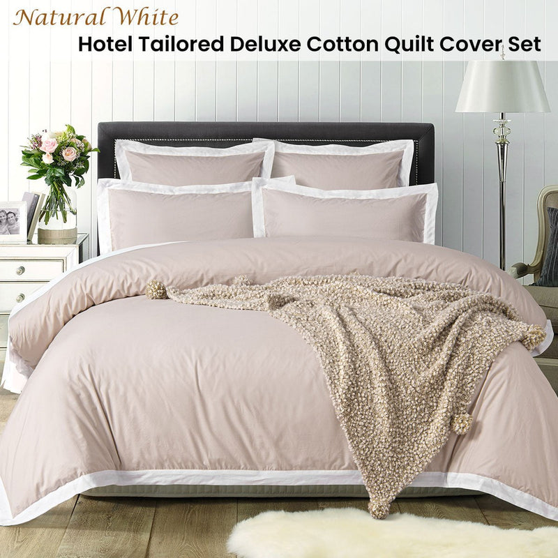 Accessorize White/Natural Tailored Hotel Deluxe Cotton Quilt Cover Set King Payday Deals