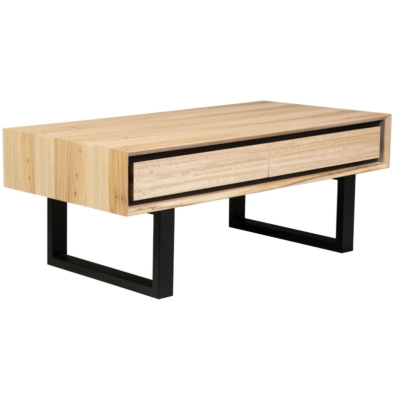 Aconite Coffee Table 120cm 2 Drawers Solid Messmate Timber Wood - Natural Payday Deals