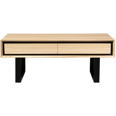 Aconite Coffee Table 120cm 2 Drawers Solid Messmate Timber Wood - Natural Payday Deals