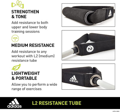 Adidas Resistance Tube Level 2 Band Elastic Yoga Fitness Gym Strap - Grey/Black Payday Deals
