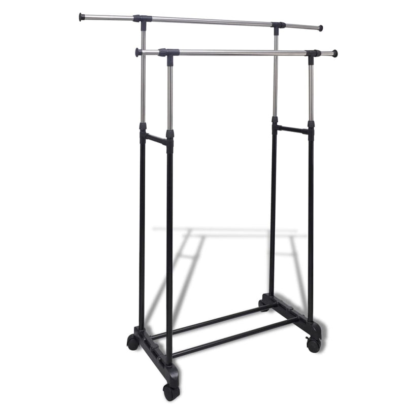 Adjustable Clothes Rack 4 Castors 2 Hanging Rails Payday Deals