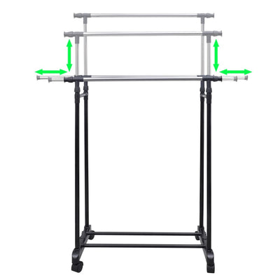 Adjustable Clothes Rack 4 Castors 2 Hanging Rails Payday Deals