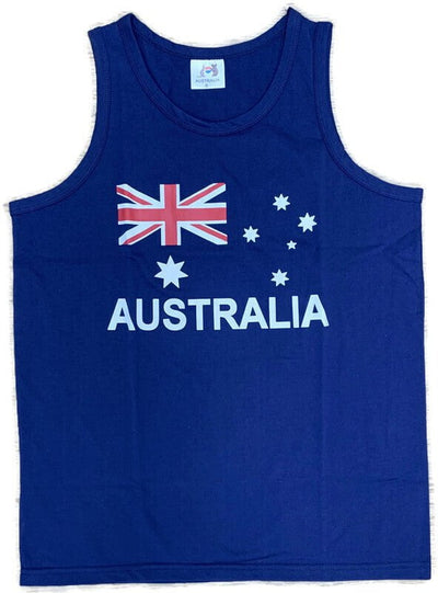Adult AUSTRALIAN Singlet Australia Day 100% COTTON Souvenir Tank Top Flag - Blue