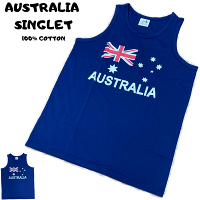 Adult AUSTRALIAN Singlet Australia Day 100% COTTON Souvenir Tank Top Flag - Blue Payday Deals