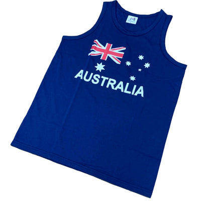 Adult AUSTRALIAN Singlet Australia Day 100% COTTON Souvenir Tank Top Flag - Blue Payday Deals