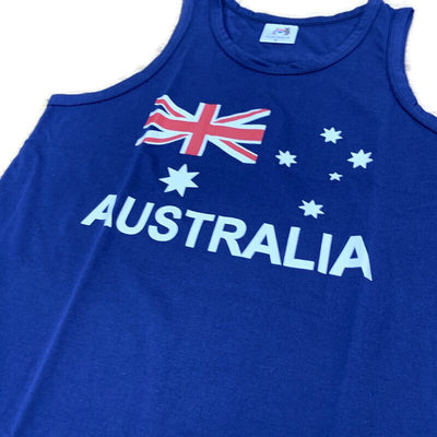 Adult AUSTRALIAN Singlet Australia Day 100% COTTON Souvenir Tank Top Flag - Blue Payday Deals