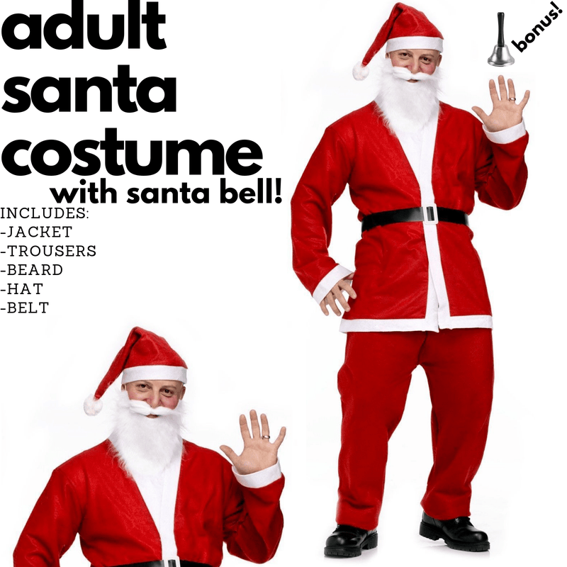 ADULT SANTA CLAUS COSTUME w Bell Suit Father Xmas Party Father Christmas Payday Deals