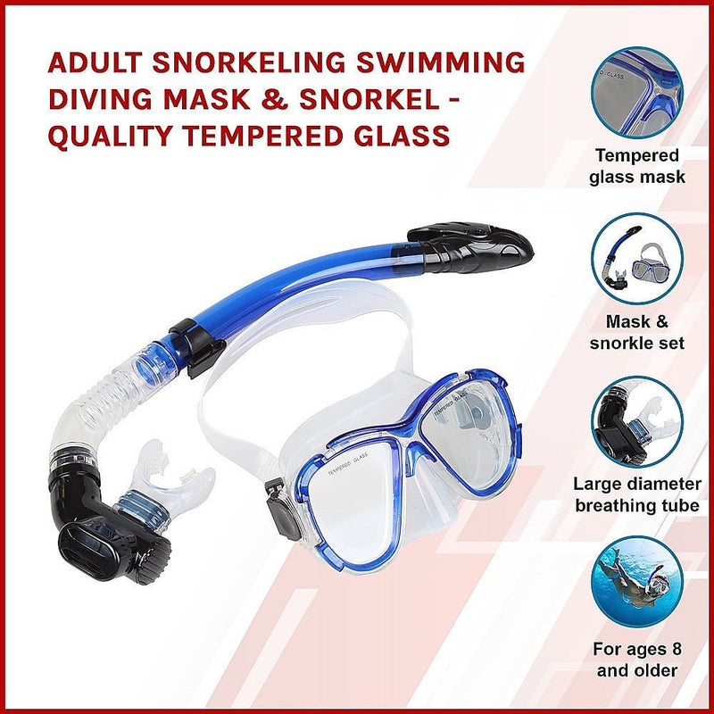 Adult Snorkeling Swimming Diving Mask & Snorkel - Quality Tempered Glass Payday Deals