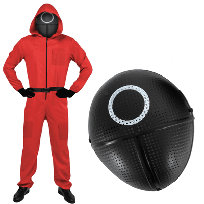 Adult Squid Game Guard Tracksuit Red Full Party Costume Set w/ Mask Payday Deals