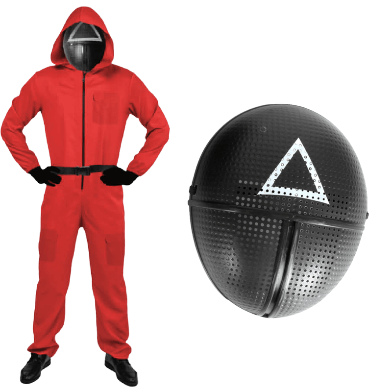 Adult Squid Game Guard Tracksuit Red Full Party Costume Set w/ Mask Payday Deals