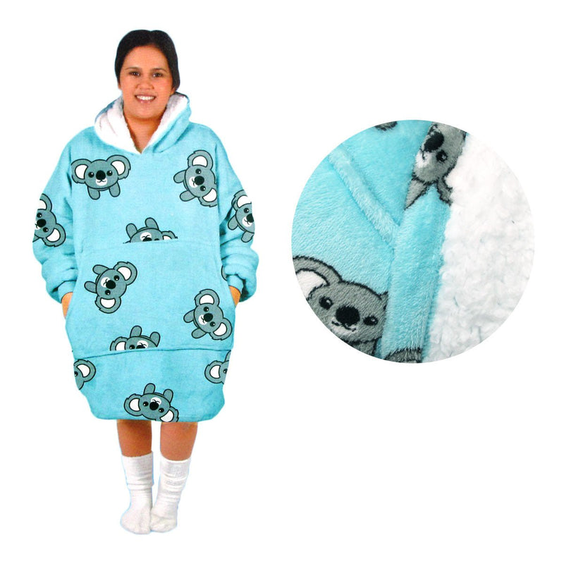 Adult Women Comfy Warm Blanket Hoodie with Sherpa Fleece Reverse Aqua Koala Payday Deals