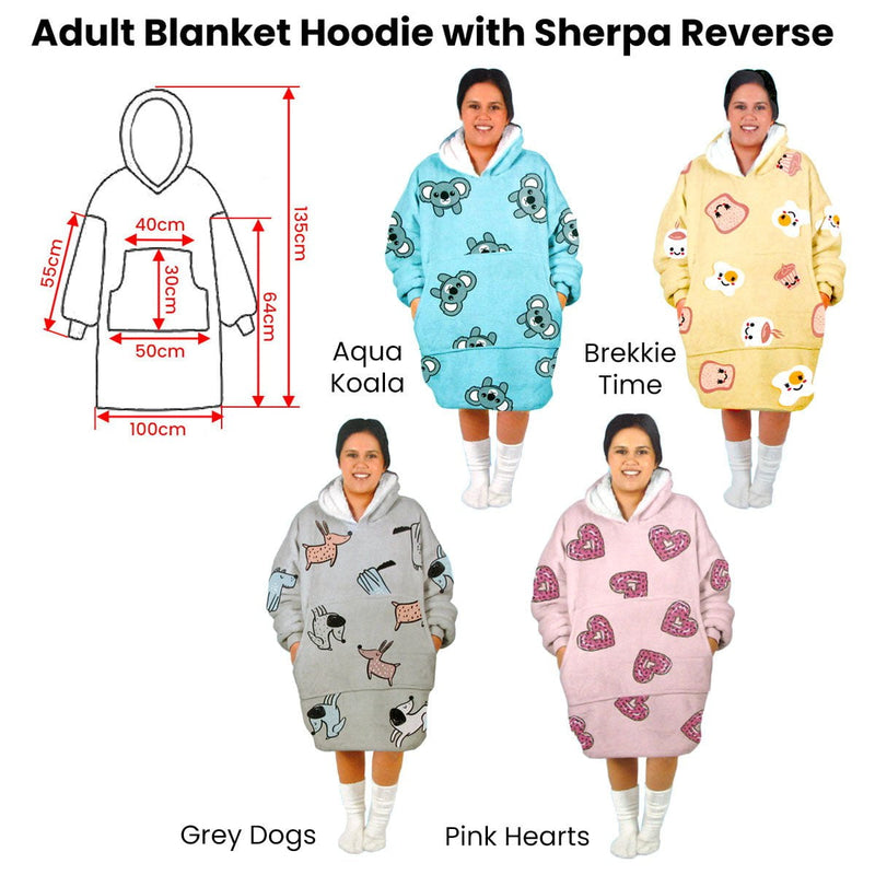 Adult Women Comfy Warm Blanket Hoodie with Sherpa Fleece Reverse Aqua Koala Payday Deals