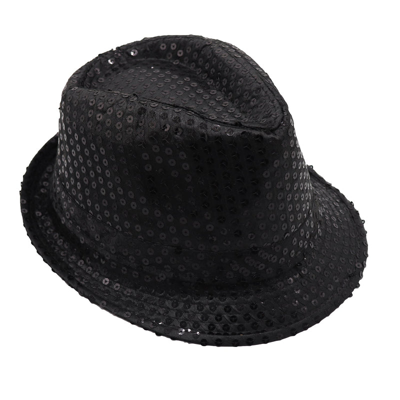 Adults Kids Unisex Sequin Fedora Hat Dance Cap Solid Jazz Party Glitter Costume, Black Payday Deals