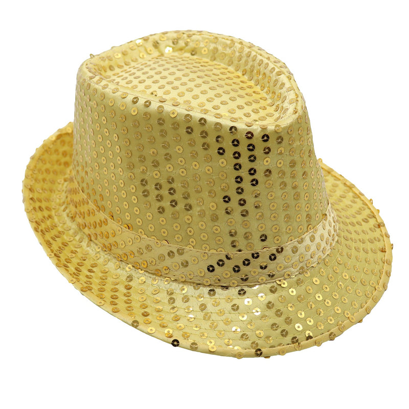 Adults Kids Unisex Sequin Fedora Hat Dance Cap Solid Jazz Party Glitter Costume, Gold Payday Deals