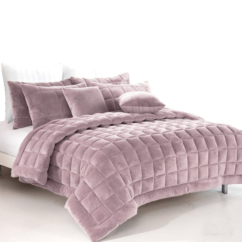 Alastairs Augusta Faux Mink Quilt / Comforter Set Blush Super King Payday Deals