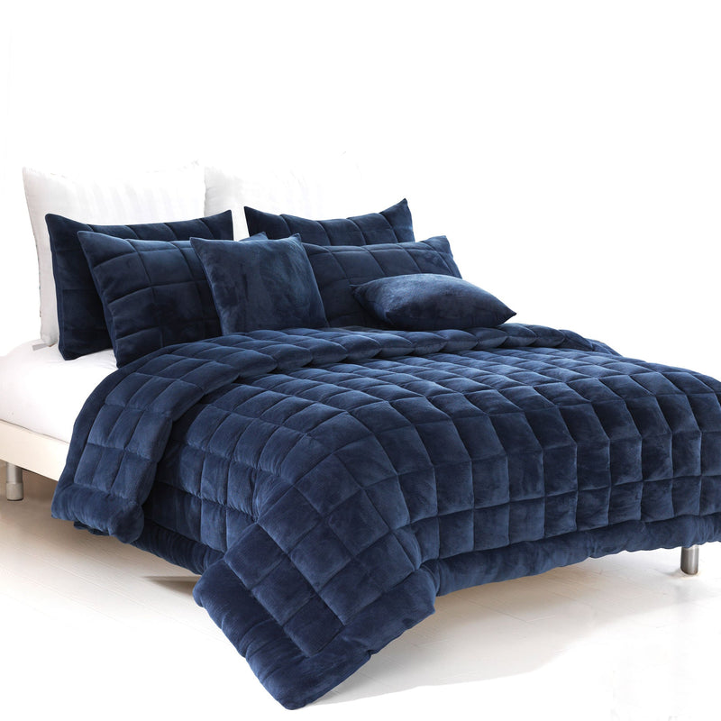 Alastairs Augusta Faux Mink Quilt / Comforter Set Navy Super King Payday Deals