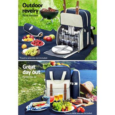 Alfresco 4 Person Picnic Basket Set Backpack Bag Insulated Blue Payday Deals