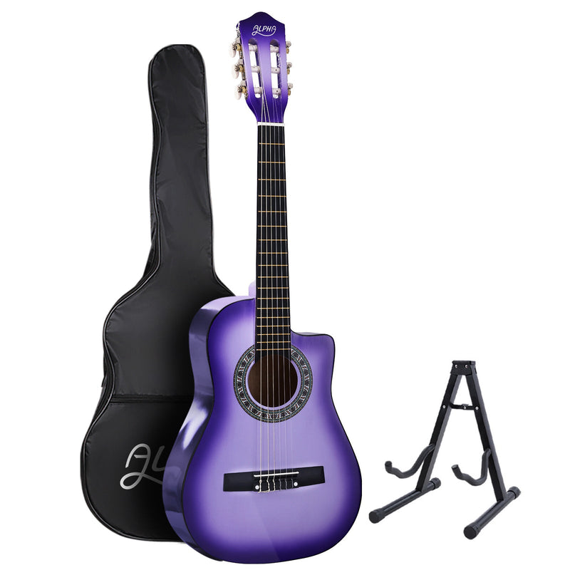 Alpha 34" Inch Guitar Classical Acoustic Cutaway Wooden Ideal Kids Gift Children 1/2 Size Purple with Capo Tuner Payday Deals