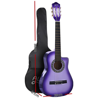 Alpha 34" Inch Guitar Classical Acoustic Cutaway Wooden Ideal Kids Gift Children 1/2 Size Purple with Capo Tuner Payday Deals