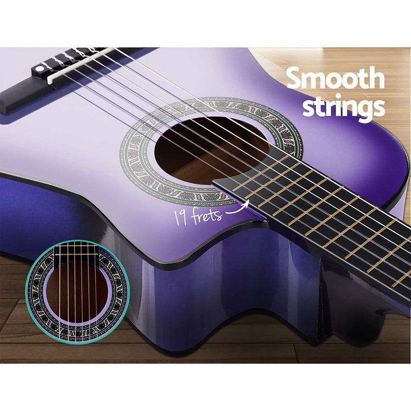 Alpha 34" Inch Guitar Classical Acoustic Cutaway Wooden Ideal Kids Gift Children 1/2 Size Purple with Capo Tuner Payday Deals