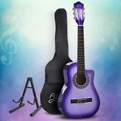 Alpha 34" Inch Guitar Classical Acoustic Cutaway Wooden Ideal Kids Gift Children 1/2 Size Purple with Capo Tuner Payday Deals