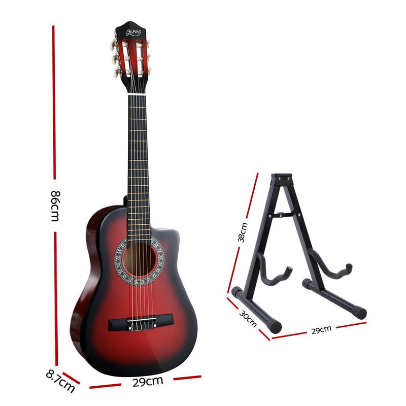 Alpha 34" Inch Guitar Classical Acoustic Cutaway Wooden Ideal Kids Gift Children 1/2 Size Red with Capo Tuner Payday Deals