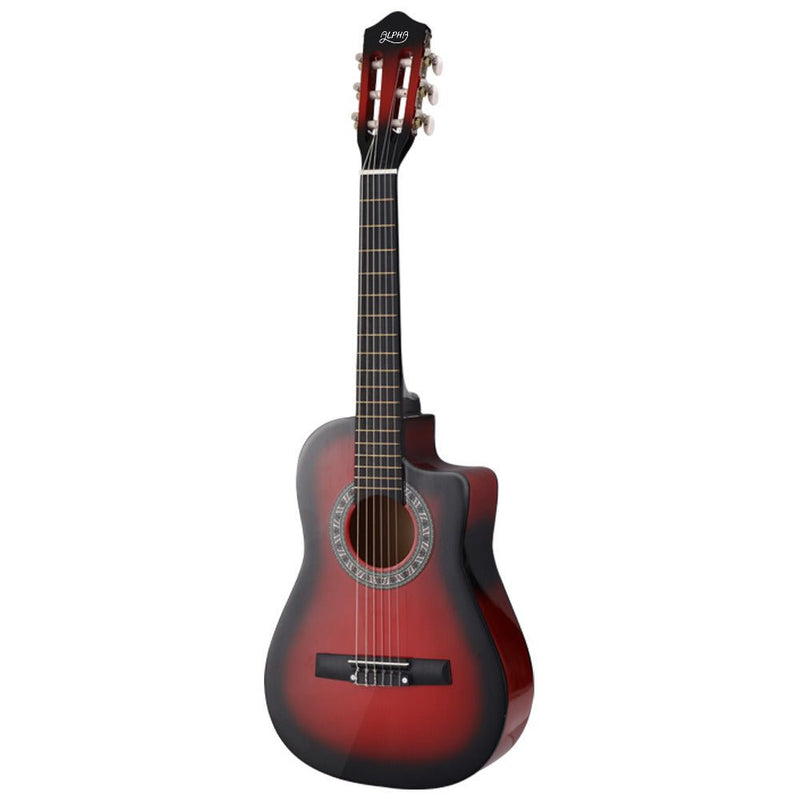 Alpha 34" Inch Guitar Classical Acoustic Cutaway Wooden Ideal Kids Gift Children 1/2 Size Red with Capo Tuner Payday Deals