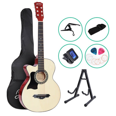 ALPHA 38 Inch Wooden Acoustic Guitar Left handed with Accessories set Natural Wood Payday Deals