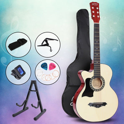 ALPHA 38 Inch Wooden Acoustic Guitar Left handed with Accessories set Natural Wood Payday Deals