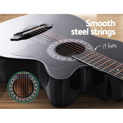 ALPHA 38 Inch Wooden Acoustic Guitar with Accessories set Black Payday Deals