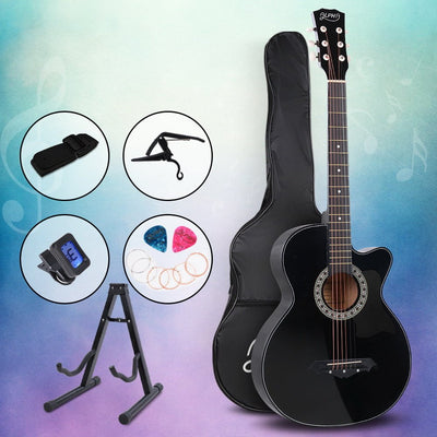 ALPHA 38 Inch Wooden Acoustic Guitar with Accessories set Black Payday Deals