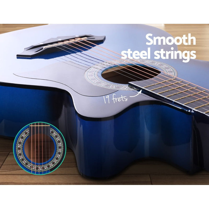 ALPHA 38 Inch Wooden Acoustic Guitar with Accessories set Blue Payday Deals