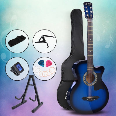 ALPHA 38 Inch Wooden Acoustic Guitar with Accessories set Blue Payday Deals