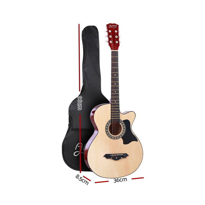 ALPHA 38 Inch Wooden Acoustic Guitar with Accessories set Natural Wood Payday Deals