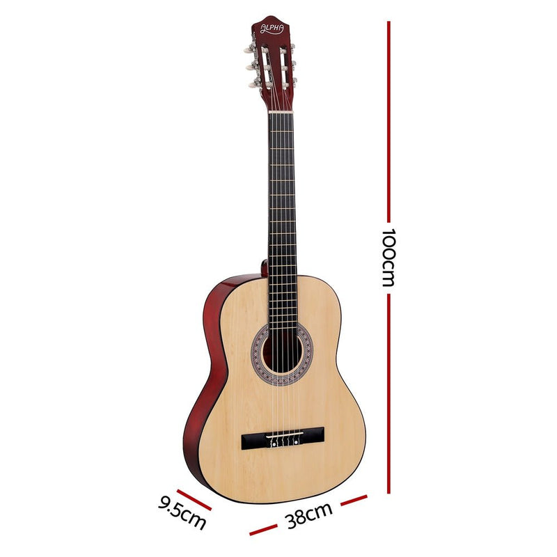 Alpha 39 Inch Classical Guitar Wooden Body Nylon String Beginner Gift Natural Payday Deals