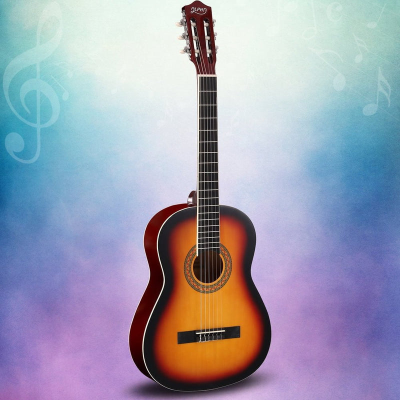 Alpha 39 Inch Classical Guitar Wooden Body Nylon String Beginner Gift Sunburst Payday Deals