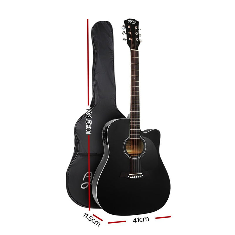 Alpha 41" Inch Electric Acoustic Guitar Wooden Classical Full Size EQ Capo Black Payday Deals