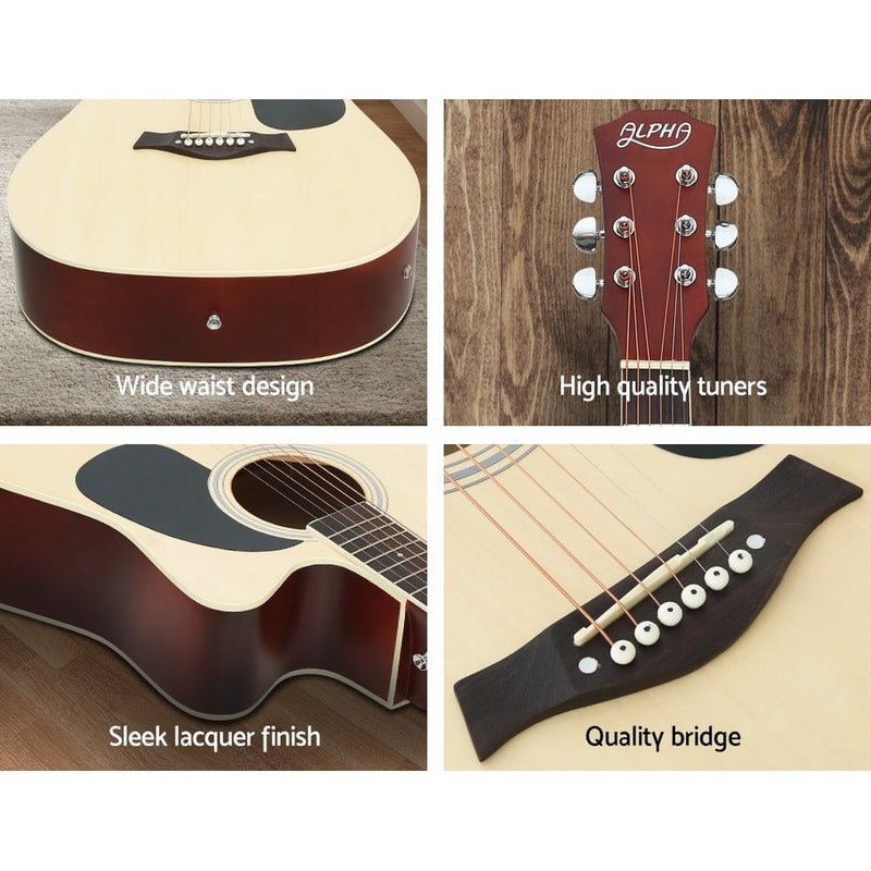Alpha 41" Inch Electric Acoustic Guitar Wooden Classical with Pickup Capo Tuner Bass Natural Payday Deals