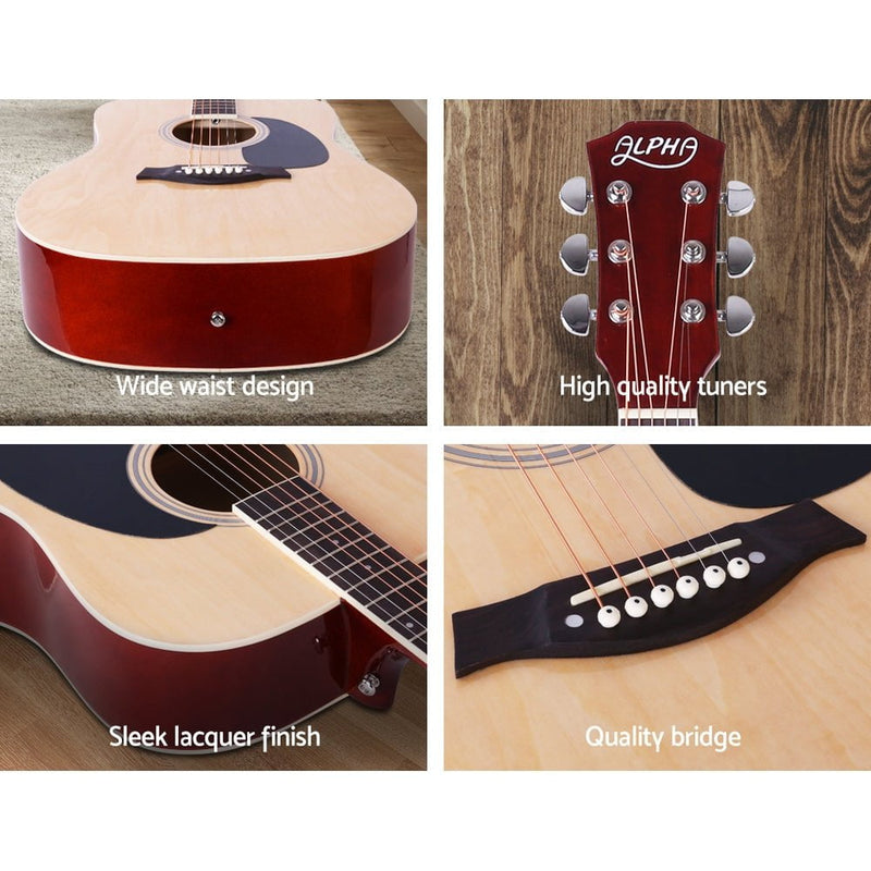 ALPHA 41 Inch Wooden Acoustic Guitar with Accessories set Natural Wood Payday Deals