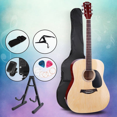 ALPHA 41 Inch Wooden Acoustic Guitar with Accessories set Natural Wood Payday Deals