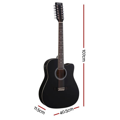 Alpha 42 Inch Acoustic Guitar 12 Strings w/ Equaliser Electric Output Jack Black Payday Deals